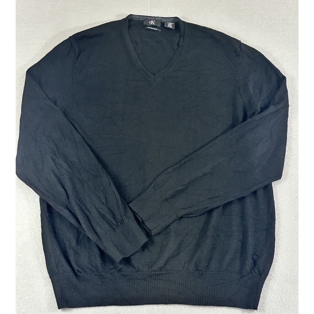 CK Calvin Klein 100% Extra Fine Merino Wool Men’s Black Sweater Size XL